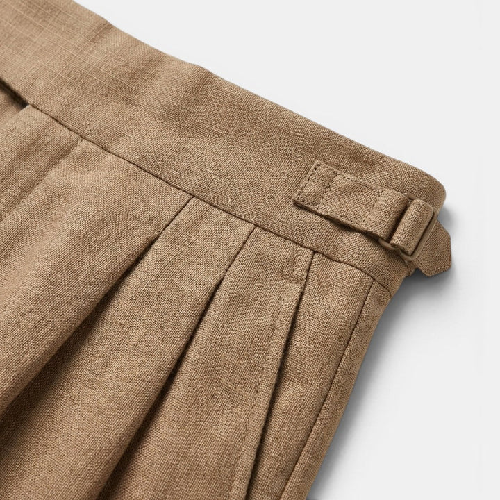 Men's Pleated Tapered Trousers with Turn-Up Hem