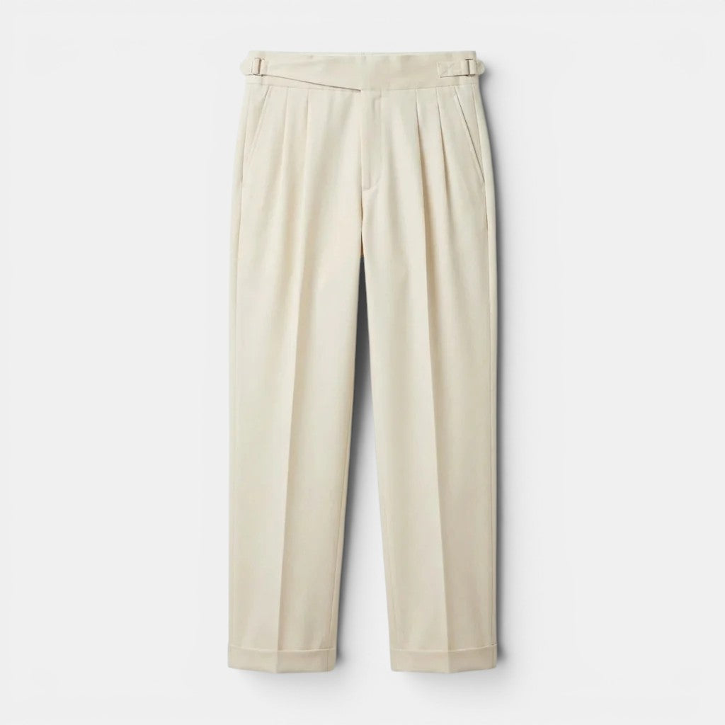 Men's Pleated Tapered Trousers with Turn-Up Hem