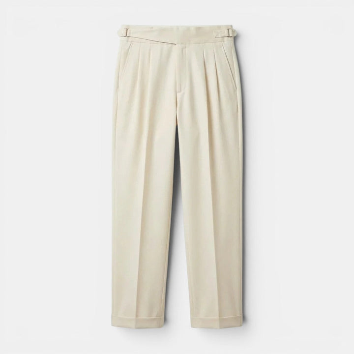 Men's Pleated Tapered Trousers with Turn-Up Hem