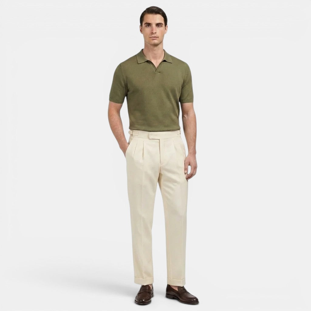 Men's Pleated Tapered Trousers with Turn-Up Hem