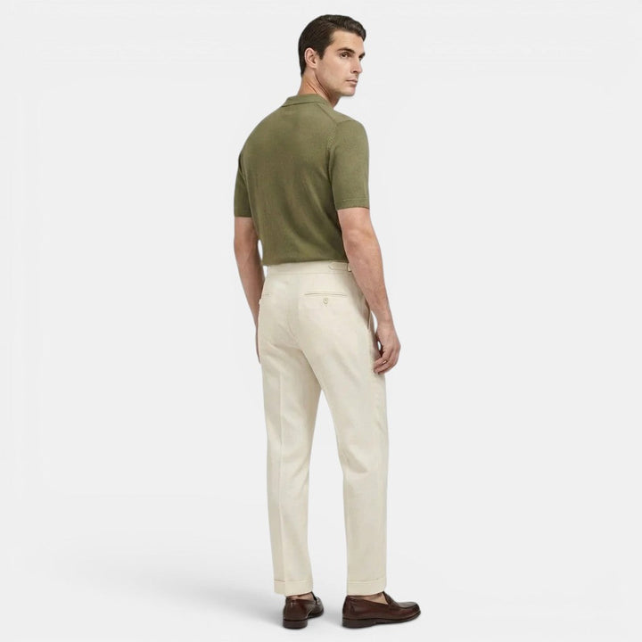 Men's Pleated Tapered Trousers with Turn-Up Hem