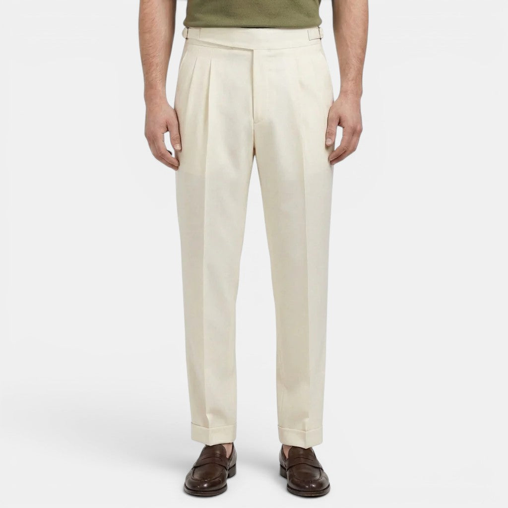 Men's Pleated Tapered Trousers with Turn-Up Hem