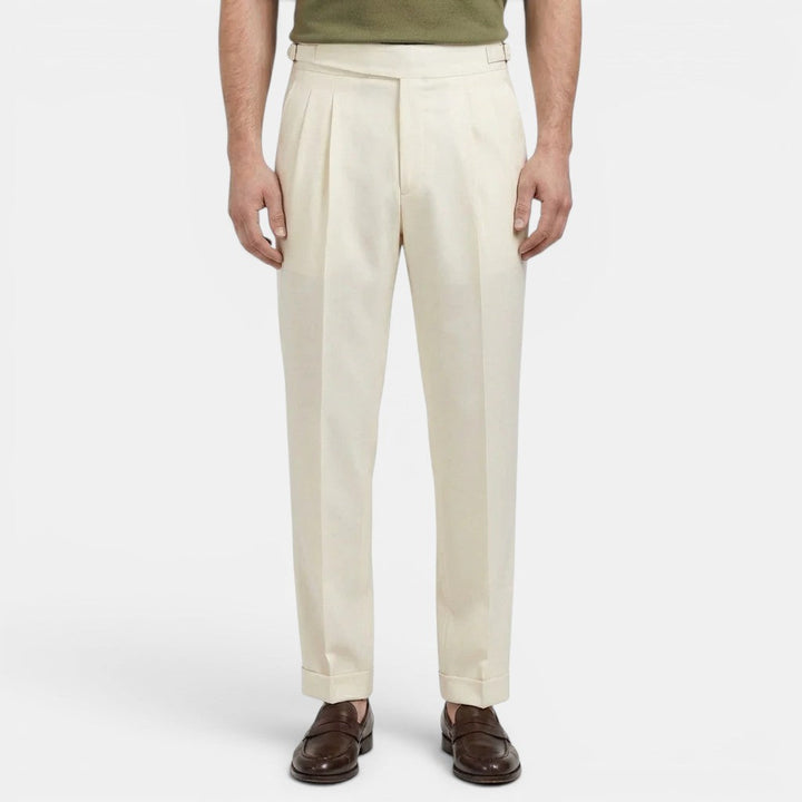 Men's Pleated Tapered Trousers with Turn-Up Hem