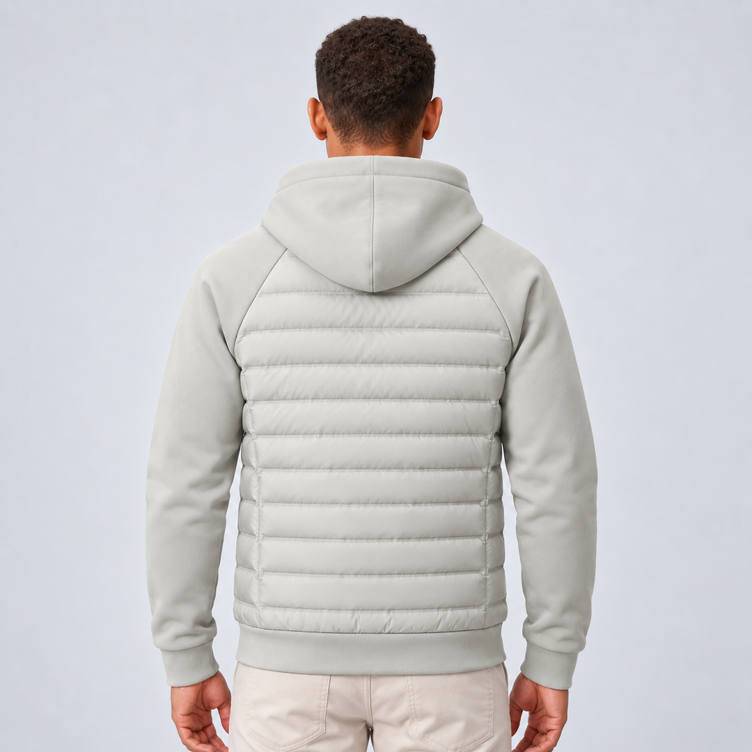 Men's Quilted Hooded Down Jacket with Zip Pockets