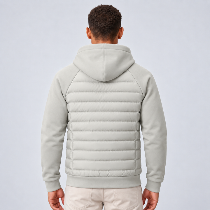 Men's Quilted Hooded Down Jacket with Zip Pockets