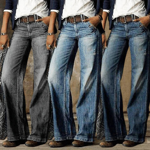 Women's Wide-Leg Denim Jeans with Contrast Stitching