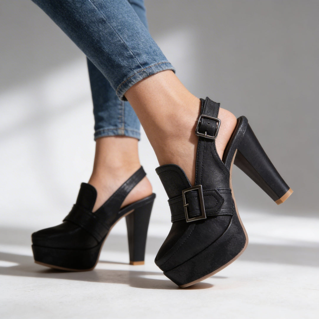 Women's Platform Block Heel Slingback Sandals with Buckle Strap