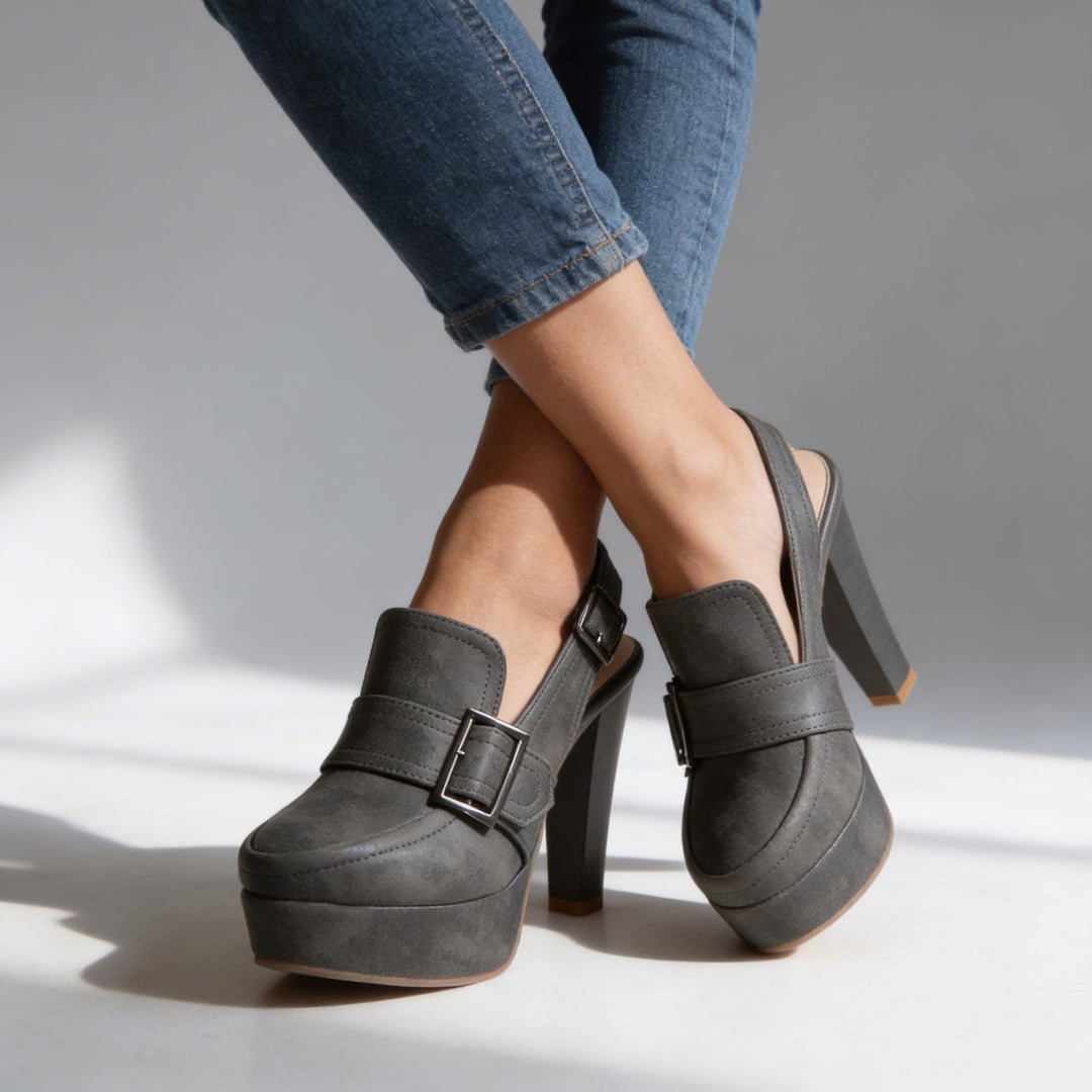 Women's Platform Block Heel Slingback Sandals with Buckle Strap