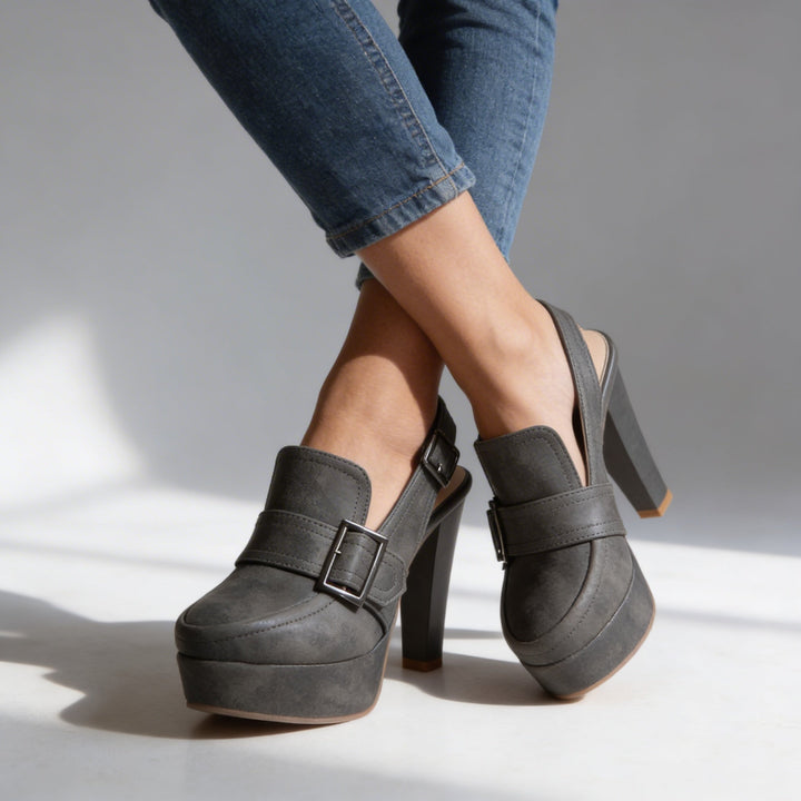 Women's Platform Block Heel Slingback Sandals with Buckle Strap