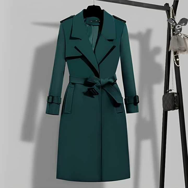Women's Belted Trench Coat with Buckle Cuffs