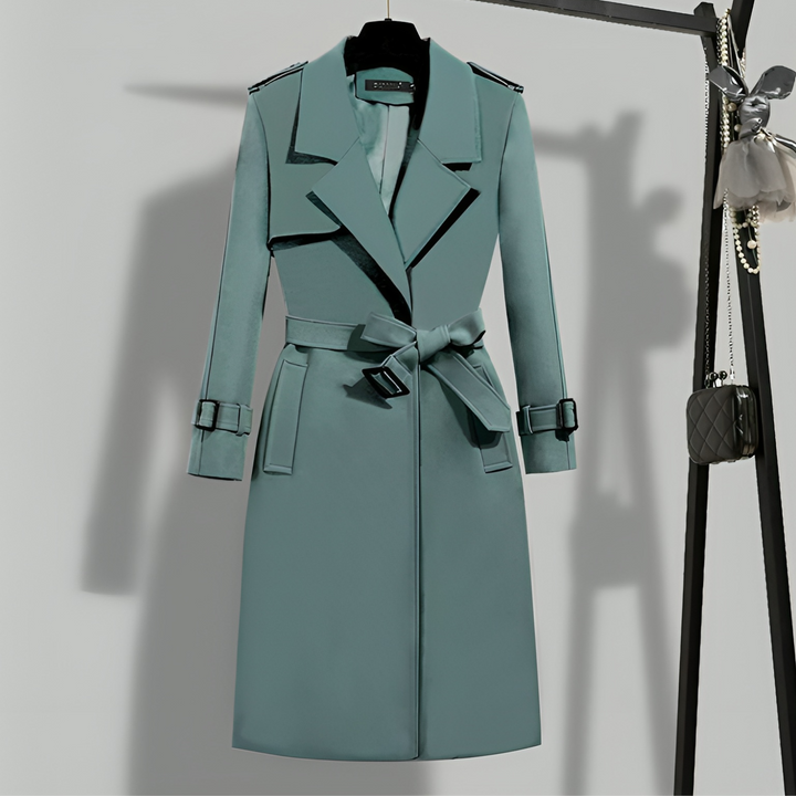 Women's Belted Trench Coat with Buckle Cuffs
