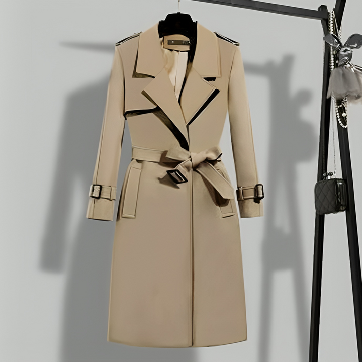 Women's Belted Trench Coat with Buckle Cuffs