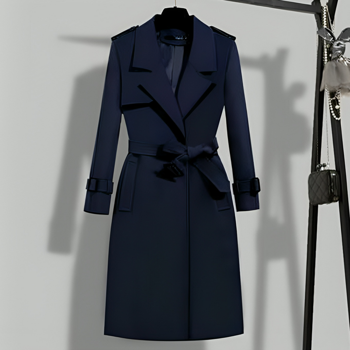 Women's Belted Trench Coat with Buckle Cuffs