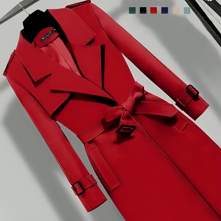 Women's Belted Trench Coat with Buckle Cuffs