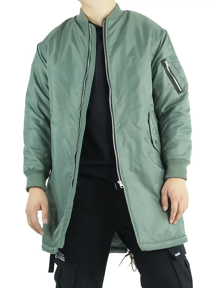 Men's Thermal Longline Bomber Jacket with Ribbed Cuffs