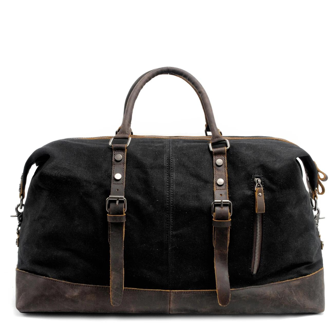 Waxed Canvas Weekender Bag with Leather Trim