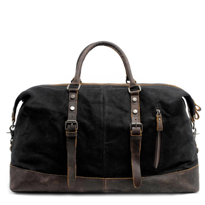 Waxed Canvas Weekender Bag with Leather Trim