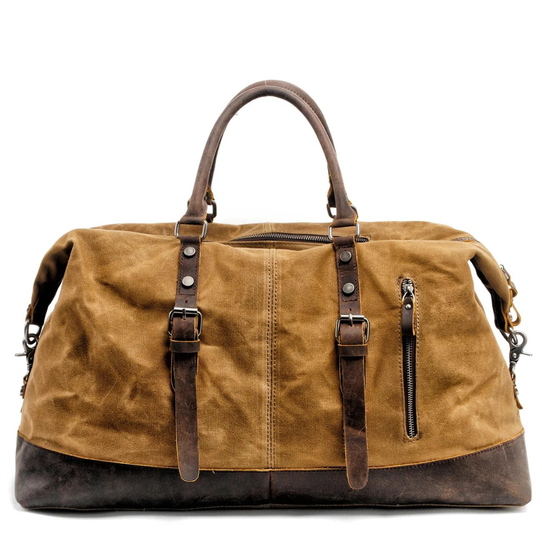 Waxed Canvas Weekender Bag with Leather Trim