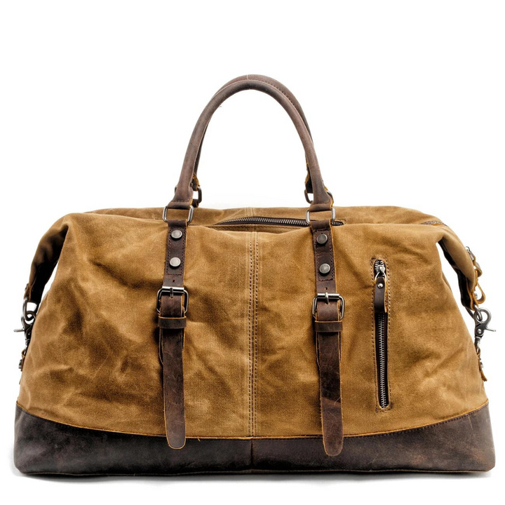 Waxed Canvas Weekender Bag with Leather Trim