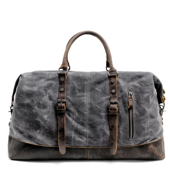 Waxed Canvas Weekender Bag with Leather Trim
