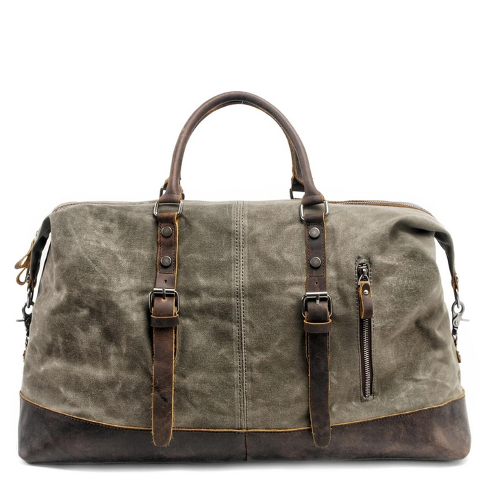 Waxed Canvas Weekender Bag with Leather Trim