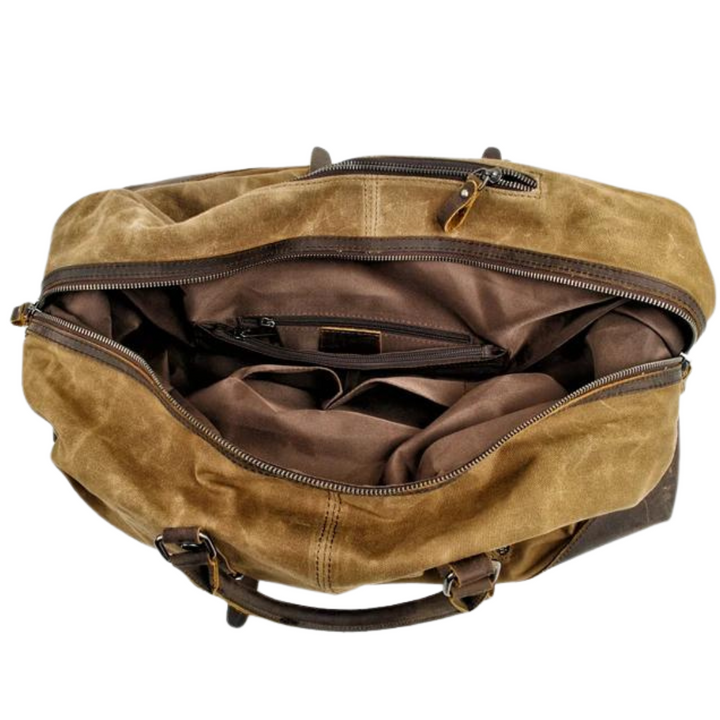 Waxed Canvas Weekender Bag with Leather Trim