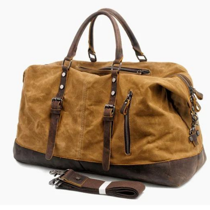 Waxed Canvas Weekender Bag with Leather Trim