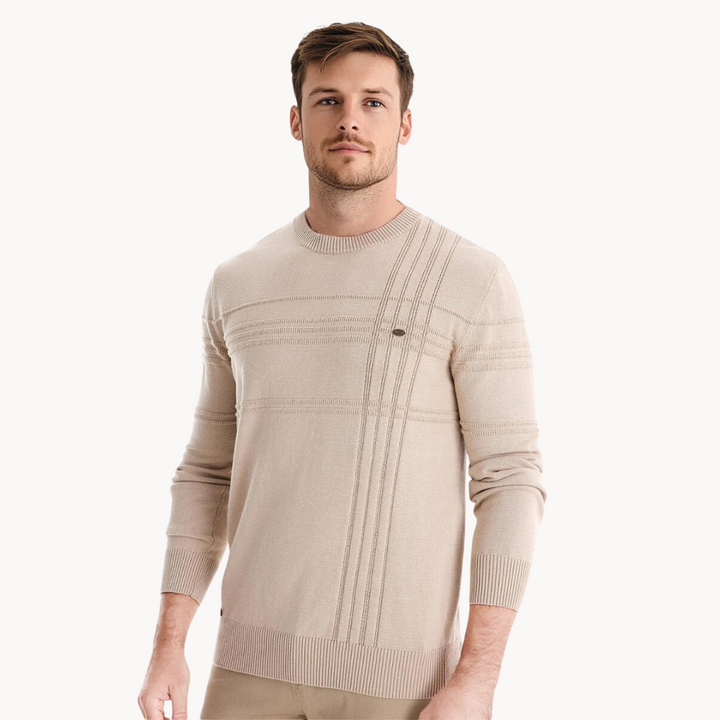 Men's Textured Crew Neck Jumper with Stripe Detail