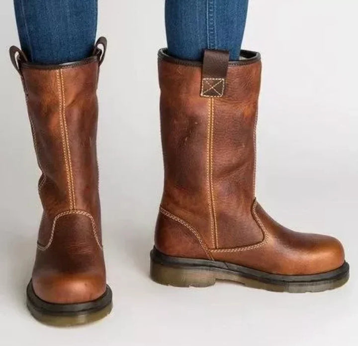 Women's Leather Pull-On Mid-Calf Work Boots