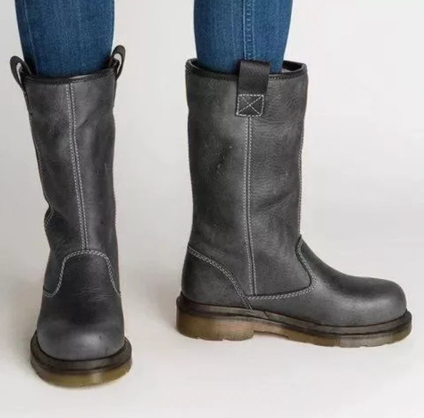 Women's Leather Pull-On Mid-Calf Work Boots