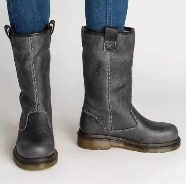 Women's Leather Pull-On Mid-Calf Work Boots