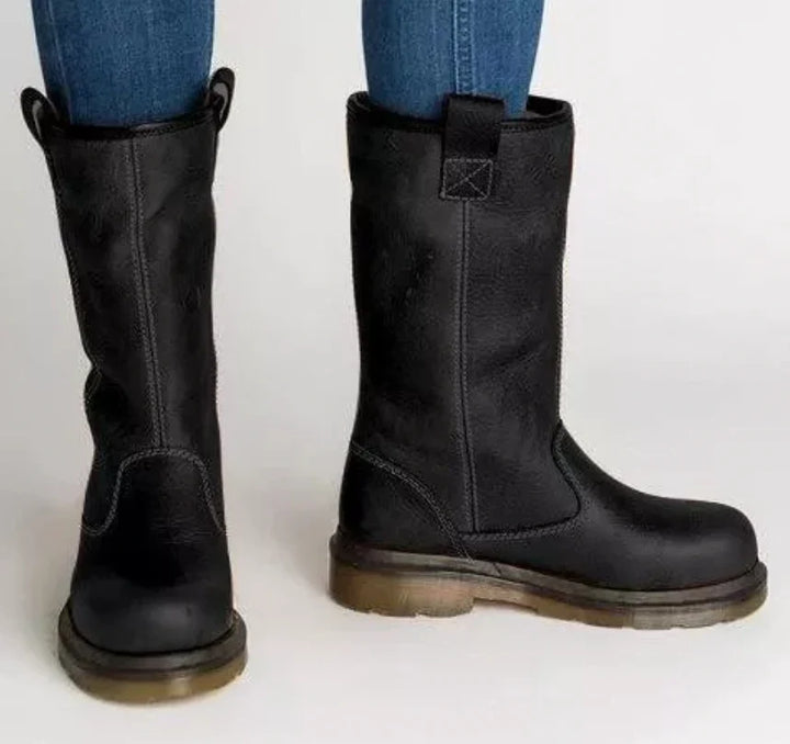 Women's Leather Pull-On Mid-Calf Work Boots