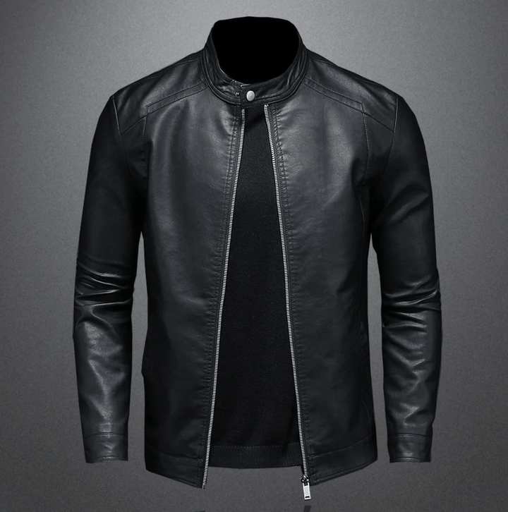 Men's Leather Jacket with Zip-Up Slim Fit