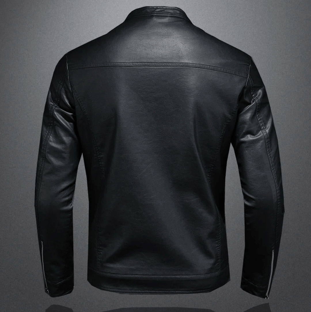 Men's Leather Jacket with Zip-Up Slim Fit