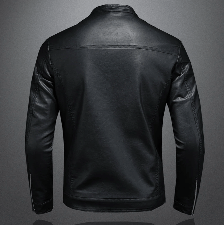 Men's Leather Jacket with Zip-Up Slim Fit