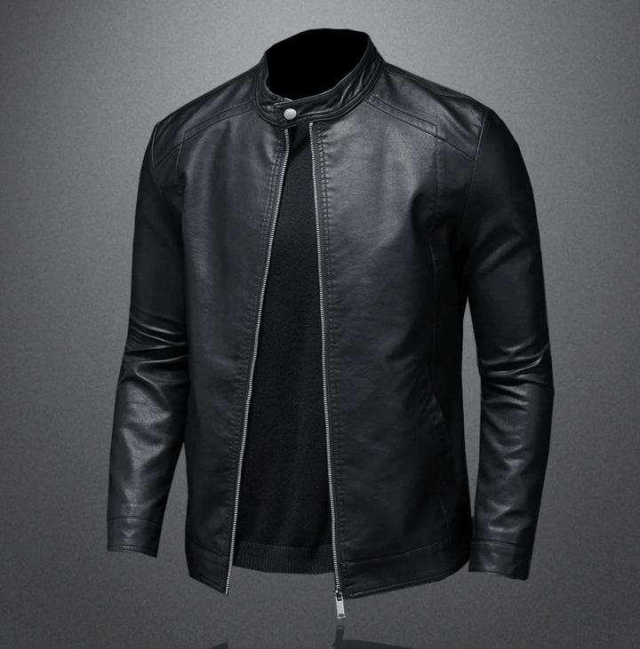 Men's Leather Jacket with Zip-Up Slim Fit