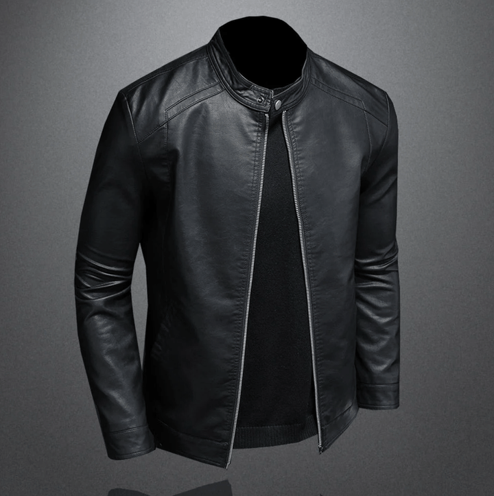 Men's Leather Jacket with Zip-Up Slim Fit