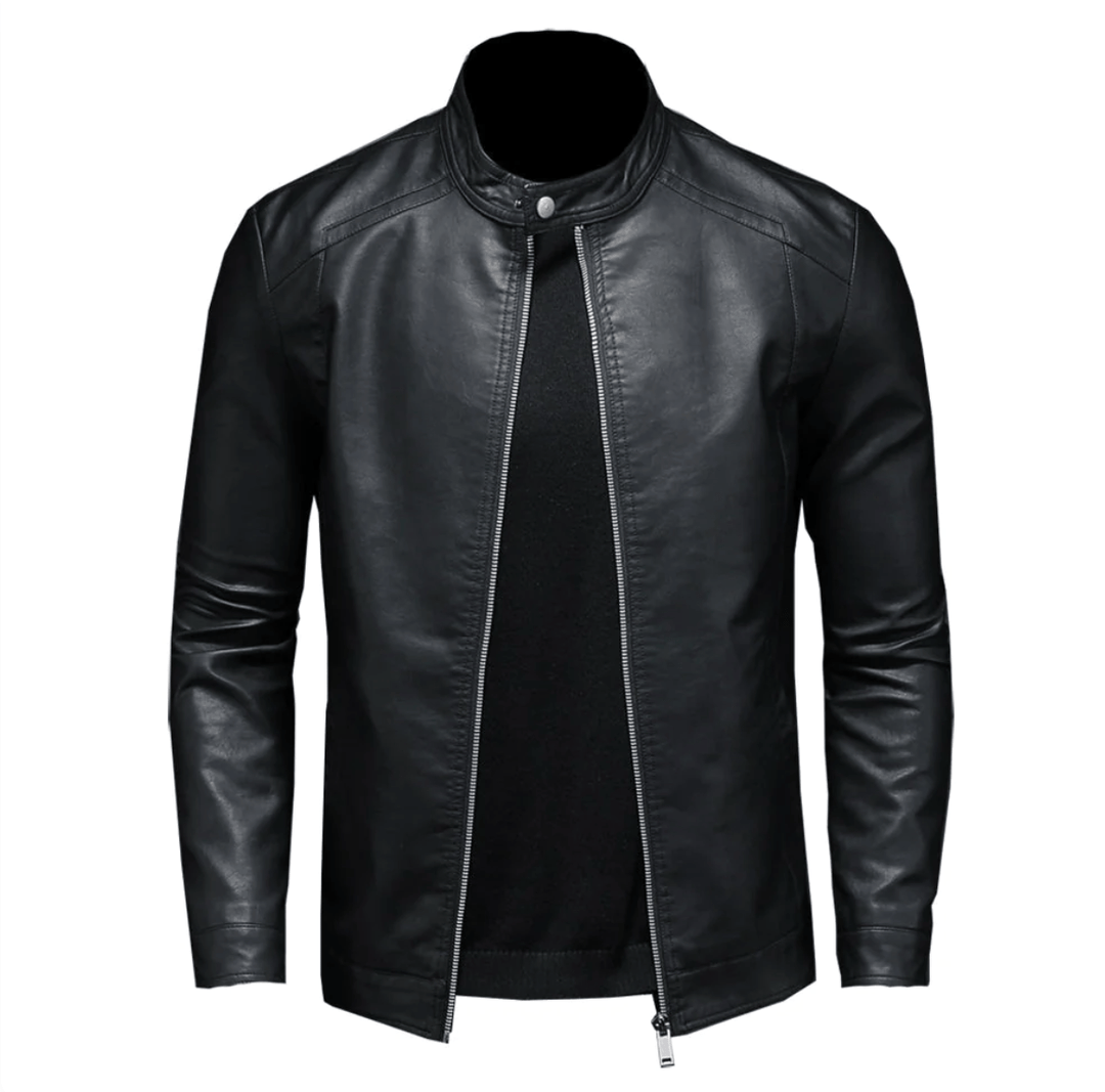 Men's Leather Jacket with Zip-Up Slim Fit