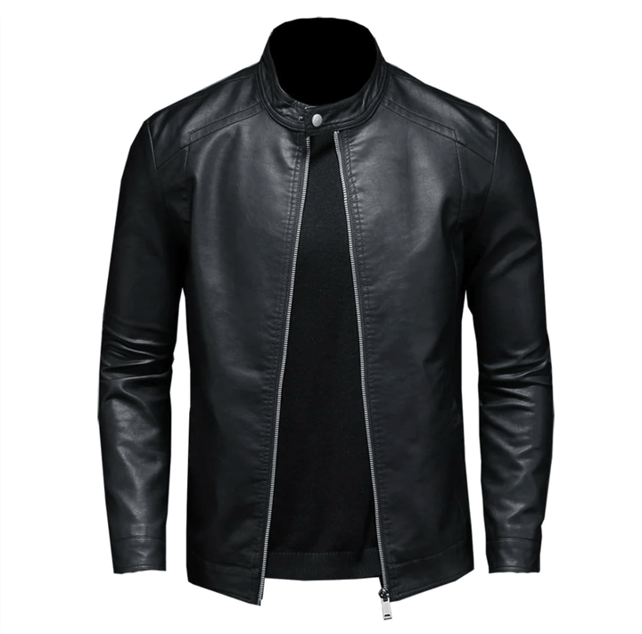 Men's Leather Jacket with Zip-Up Slim Fit