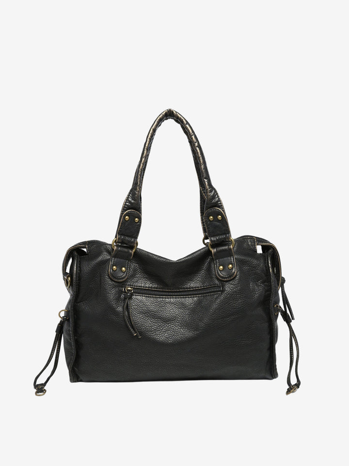 Sac à bandoulière pour femme en similicuir effet vieilli, bordure tressée