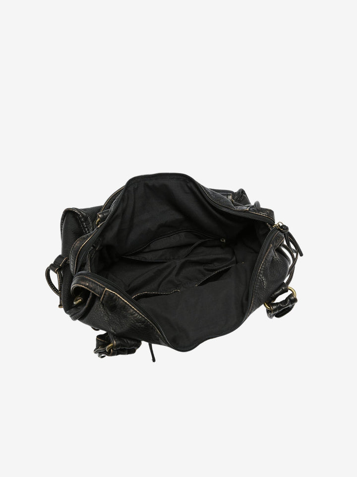 Sac à bandoulière pour femme en similicuir effet vieilli, bordure tressée