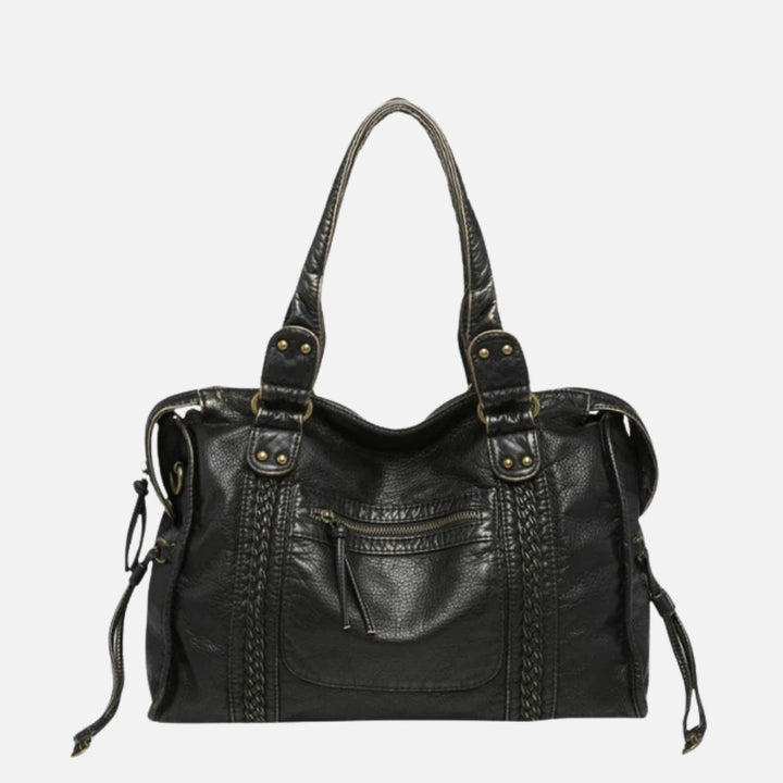 Sac à bandoulière pour femme en similicuir effet vieilli, bordure tressée