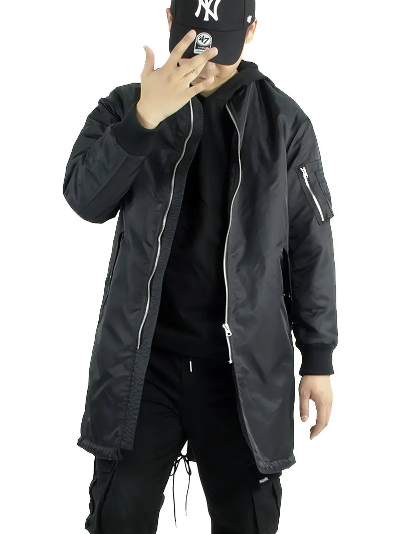 Men's Thermal Longline Bomber Jacket with Ribbed Cuffs