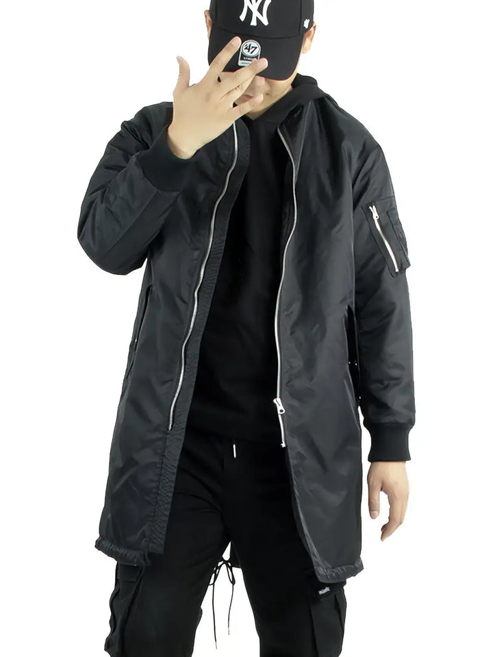 Men's Thermal Longline Bomber Jacket with Ribbed Cuffs