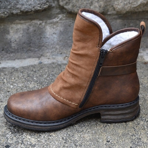 Bottines pour femme doublées en polaire avec bride à boucle