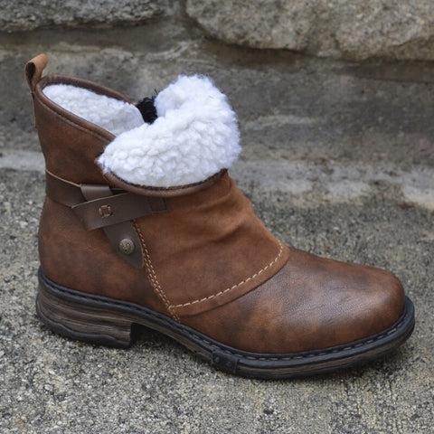 Bottines pour femme doublées en polaire avec bride à boucle
