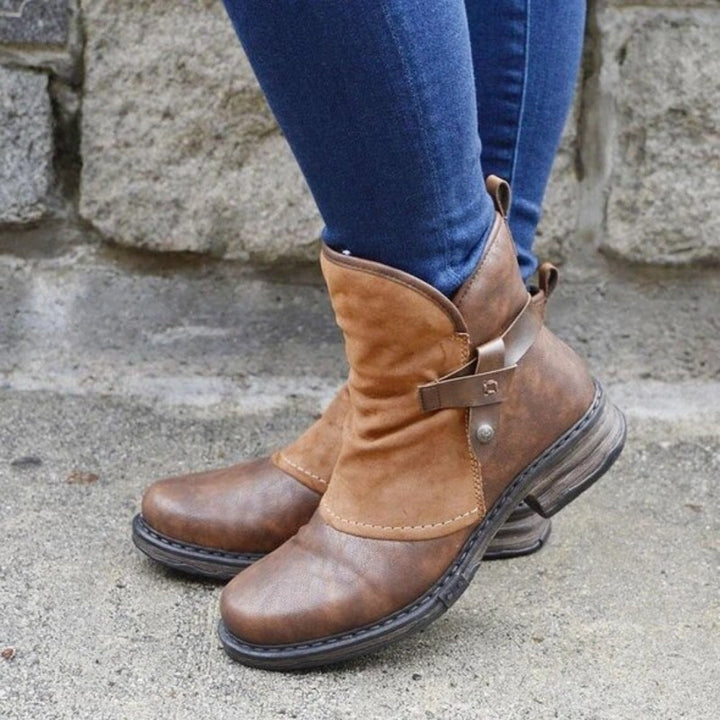 Bottines pour femme doublées en polaire avec bride à boucle