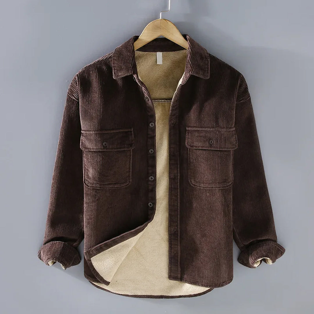 Men's Fleece-Lined Corduroy Overshirt with Chest Pockets