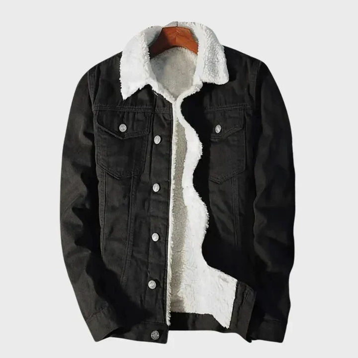 Men's Denim Trucker Jacket with Warm Plush Collar Lining
