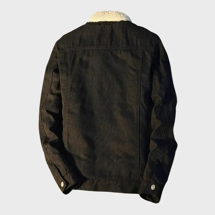 Men's Denim Trucker Jacket with Warm Plush Collar Lining